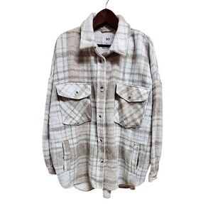 SO Good For Life Women's 2x Thick Flannel Shacket Tan Button Up Long Sleeve Cozy